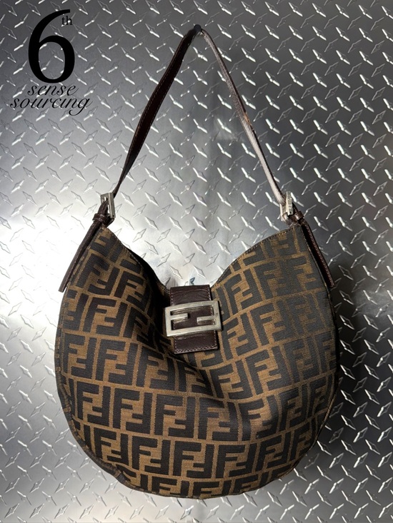 Fendi Handbags - Fendi Vintage Zucca Baguette Hobo Bag in Brown